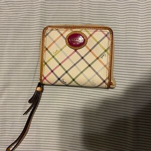 Coach Cream Plaid Wristlet